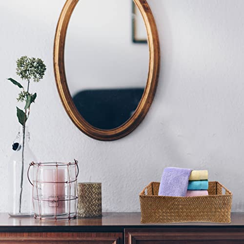 Bathroom Storage Baskets Wicker Baskets with Handles, Seaweed Storage Basket Household Natural Storage Bins Rectangular Wicker Cube for Organizing Closet, Laundry, Home (XL) Storage Baskets