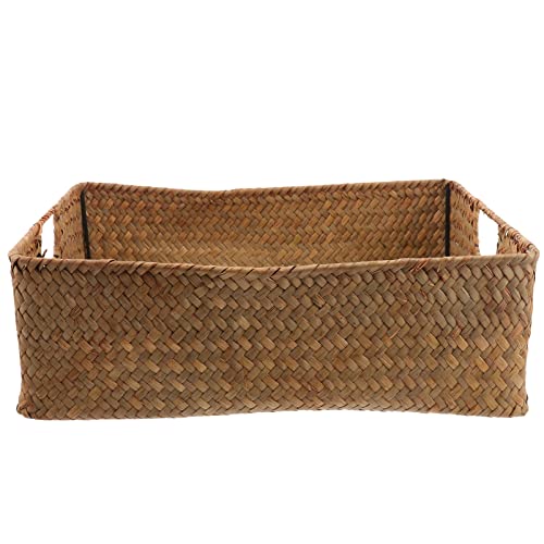 Bathroom Storage Baskets Wicker Baskets with Handles, Seaweed Storage Basket Household Natural Storage Bins Rectangular Wicker Cube for Organizing Closet, Laundry, Home (XL) Storage Baskets