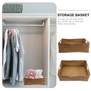 Bathroom Storage Baskets Wicker Baskets with Handles, Seaweed Storage Basket Household Natural Storage Bins Rectangular Wicker Cube for Organizing Closet, Laundry, Home (XL) Storage Baskets