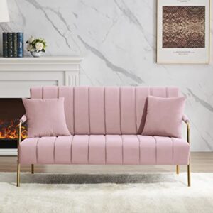 Majnesvon 61" Modern Velvet Loveseat Sofa,Upholstery Love Seat Couches with Tufted Backrest,Golden Metal Legs,Accent Sofa for Living Room Bedroom Apartment Office (Pink)