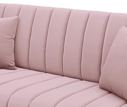 Majnesvon 61" Modern Velvet Loveseat Sofa,Upholstery Love Seat Couches with Tufted Backrest,Golden Metal Legs,Accent Sofa for Living Room Bedroom Apartment Office (Pink)