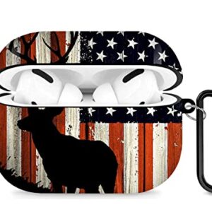 Deer American Flag Airpods pro Case Compatiable with Airpods pro - Airpods Cover with Key Chain, Full Protective Durable Shockproof Personalize Wireless Headphone Case