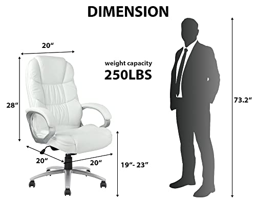 Ergonomic Office Chair, Height Adjustable Pu Leather Office Chair with Padded Armrests and Lumbar Support, 250 Lbs Heavy Duty Swivel Desk Chair Computer Chair for Men Women, Desk Chairs with Wheels