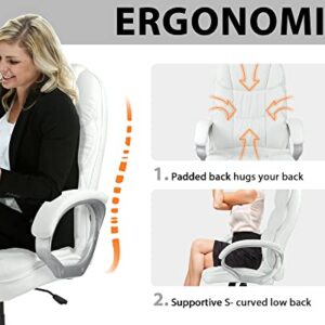 Ergonomic Office Chair, Height Adjustable Pu Leather Office Chair with Padded Armrests and Lumbar Support, 250 Lbs Heavy Duty Swivel Desk Chair Computer Chair for Men Women, Desk Chairs with Wheels