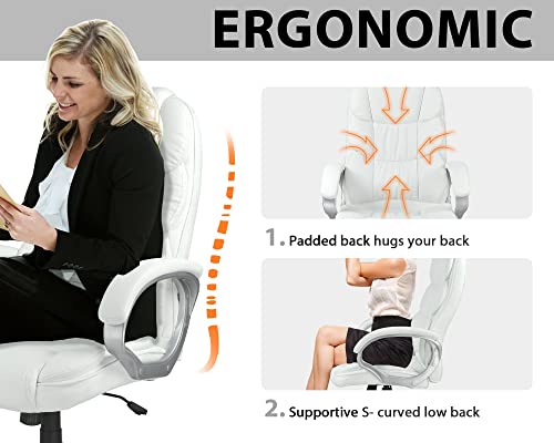 Ergonomic Office Chair, Height Adjustable Pu Leather Office Chair with Padded Armrests and Lumbar Support, 250 Lbs Heavy Duty Swivel Desk Chair Computer Chair for Men Women, Desk Chairs with Wheels
