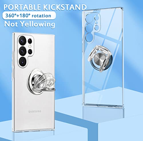 Guuboly Crystal Clear Samsung Galaxy S23 Ultra Case with Ring Holder Kickstand Not Yellowing Slim Thin Transparent Shockproof Protective Bumper Soft TPU Cover for Galaxy S23 Ultra Clear