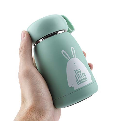 Mini Thermal Water Bottle,Kids Vacuum-Insulated Water Bottle,Vacuum Cup Insulated Coffee Bottle, 320ml Vacuum Mug Cute Thermos,Stainless Steel Cute Rabbit Pattern Vacuum Cup Mug Thermos Cup (Green)