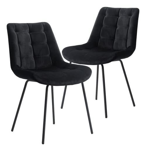 NicBex Velvet Dining Chairs, Upholstered Reception Chairs, Tufted Accent Chair with Metal Legs for Home Kitchen, Living Room, Set of 2, Black