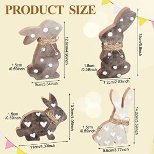 4 Pieces Easter Bunny Wooden Sign, Bunny Shape Easter Decorations Tabletop Rabbit Decor with Jute Rope Freestanding Farmhouse Rabbit Tiered Tray Decor for Spring Party Desk Office Gift Table Home