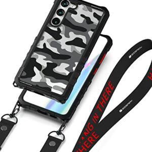 GOOSPERY Z Bumper Crossbody Compatible with S23 Plus Case [Strap Included] Shock Absorbing Dual Layer Structure TPU Edge Crystal Clear PC Cover with Shoulder Strap Outdoor Design, Camo