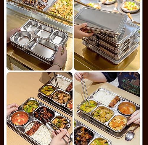 Cezoyx 4 Pack Stainless Steel Divided Trays, 5 Section Divided Dinner Plates Rectangular 304 Steel Section Control Plates for Adults, Kids, Campers, Diet Food Portion Control
