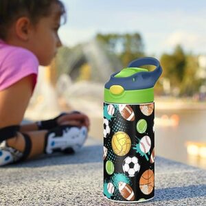 GOODOLD Sports Ball Kids Water Bottle, Insulated Stainless Steel Water Bottles with Straw Lid, 12 oz BPA-Free Leakproof Duck Mouth Thermos for Boys Girls