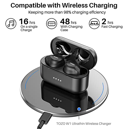 TOZO NC7 2022 Hybrid Active Noise Cancelling Wireless Earbuds,in-Ear Detection Headphones IPX6 Waterproof Bluetooth 5.3, Immersive Sound Premium Deep Bass Headset APP Support,Matte Black (Renewed)