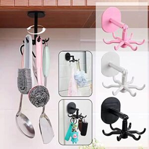 kdhgoo 1pc self-adhesive 360° rotating hook with 6 hooks for kitchen bath wardrobe wall hooks space saving no drilling