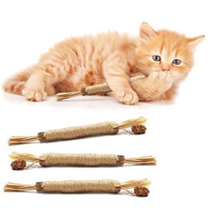 catnip toys with silvervine for cats - 3 pack cat chew toys for aggressive chewers, edible interactive cat toys for indoor cats kitten teething with natural silvervine sticks for teeth cleaning