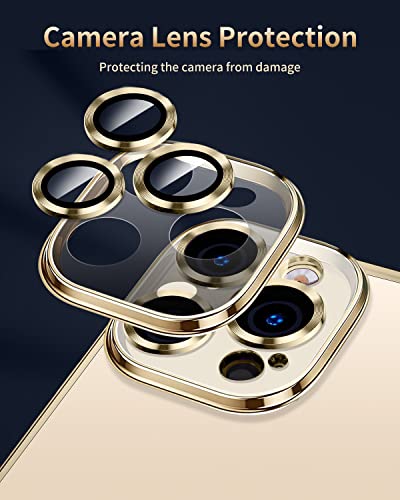 AICISINGN Magnetic Clear Case for iPhone 14 Pro Max with Full Camera Lens Protector Slim Soft TPU Military Grade Drop Protection Case Cover Compatible with MagSafe for Women Girls 6.7"-Gold