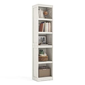 linsy home 5-shelf bookcase, narrow bookshelves floor standing display storage shelves 68 in tall bookcase home decor furniture for home office, living room, bed room - white oak