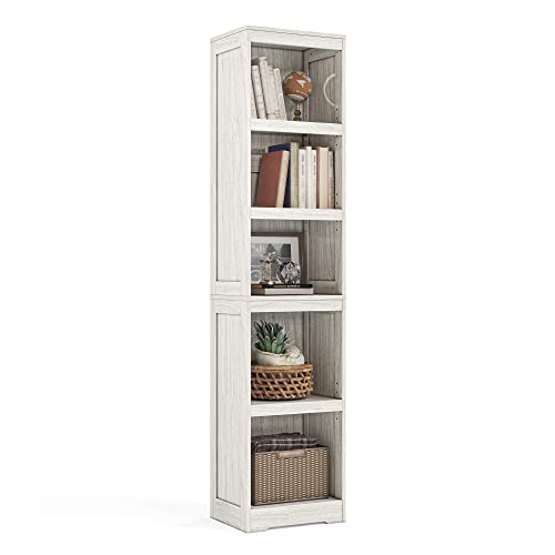 LINSY HOME 5-Shelf Bookcase, Narrow Bookshelves Floor Standing Display Storage Shelves 68 in Tall Bookcase Home Decor Furniture for Home Office, Living Room, Bed Room - White Oak