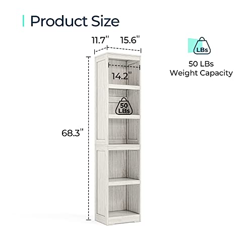 LINSY HOME 5-Shelf Bookcase, Narrow Bookshelves Floor Standing Display Storage Shelves 68 in Tall Bookcase Home Decor Furniture for Home Office, Living Room, Bed Room - White Oak