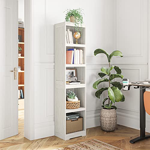 LINSY HOME 5-Shelf Bookcase, Narrow Bookshelves Floor Standing Display Storage Shelves 68 in Tall Bookcase Home Decor Furniture for Home Office, Living Room, Bed Room - White Oak