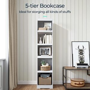 LINSY HOME 5-Shelf Bookcase, Narrow Bookshelves Floor Standing Display Storage Shelves 68 in Tall Bookcase Home Decor Furniture for Home Office, Living Room, Bed Room - White Oak