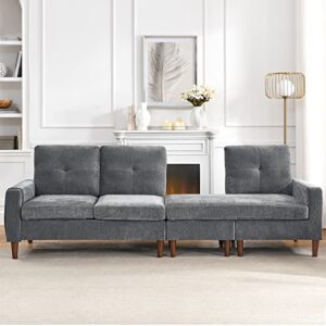 Homtique Convertible Sectional Sofa Couch, L Shaped Sofa with Reversible Chaise and Pocket, 3-Seat Chenille Sofa with Removable Cushions Sectional Couches for Living Room, Apartment (Dark Grey)