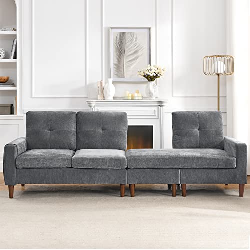 Homtique Convertible Sectional Sofa Couch, L Shaped Sofa with Reversible Chaise and Pocket, 3-Seat Chenille Sofa with Removable Cushions Sectional Couches for Living Room, Apartment (Dark Grey)