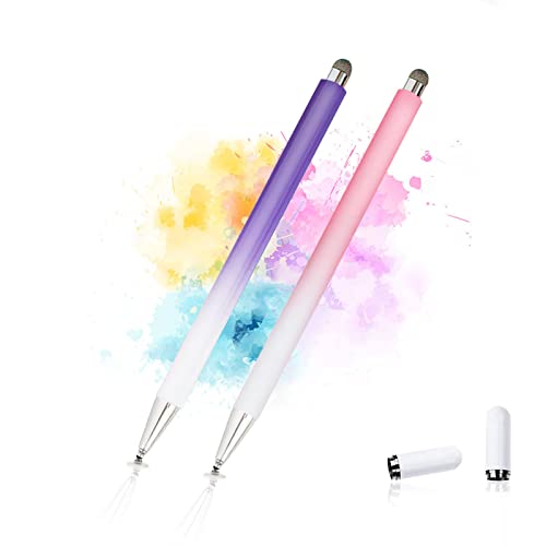 Stylus Pens for Touch Screens, 2 in 1 Stylus Pen for iPad with Precision Disc & Fiber Tip, Capacitive Stylus with Magnetic Cap, Compatible with All Touch Devices (2 Pcs) (Purple/Pink)