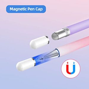 Stylus Pens for Touch Screens, 2 in 1 Stylus Pen for iPad with Precision Disc & Fiber Tip, Capacitive Stylus with Magnetic Cap, Compatible with All Touch Devices (2 Pcs) (Purple/Pink)