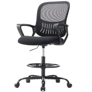 jhk drafting standing, tall desk counter height adjustable office chairs with comfortable padded armrests, black