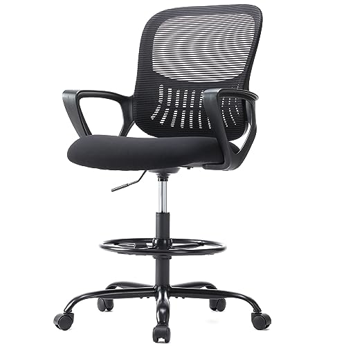 JHK Drafting Standing, Tall Desk Counter Height Adjustable Office Chairs with Comfortable Padded Armrests, Black