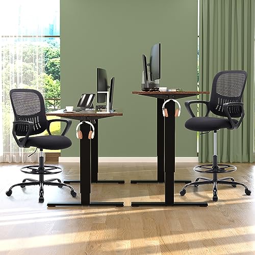 JHK Drafting Standing, Tall Desk Counter Height Adjustable Office Chairs with Comfortable Padded Armrests, Black