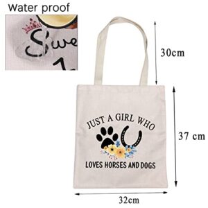 CMNIM Dog Horse Lovers Gifts Just a Girl Who Loves Horses and Dogs Tote Bag Dog and Horse Gifts For Dog Mom Owner Horse Tote Bag (Horses and Dogs Tote beige)