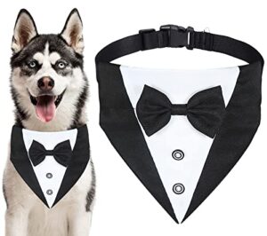 goyoswa dog tuxedo collar with bow tie dog suit dog wedding bandana, adjustable dog tux formal dog costumes for small medium large dogs pets (l: neck 15”-25”)