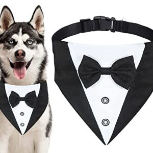 GOYOSWA Dog Tuxedo Collar with Bow Tie Dog Suit Dog Wedding Bandana, Adjustable Dog Tux Formal Dog Costumes for Small Medium Large Dogs Pets (L: Neck 15”-25”)