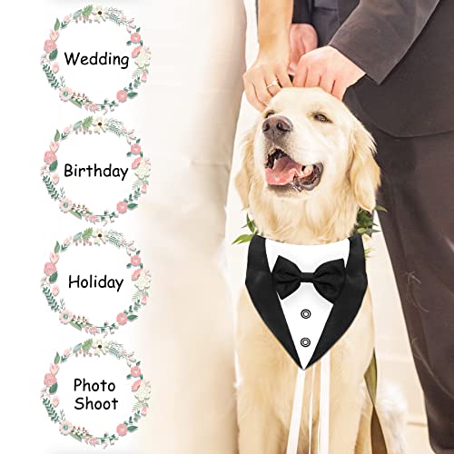 GOYOSWA Dog Tuxedo Collar with Bow Tie Dog Suit Dog Wedding Bandana, Adjustable Dog Tux Formal Dog Costumes for Small Medium Large Dogs Pets (L: Neck 15”-25”)