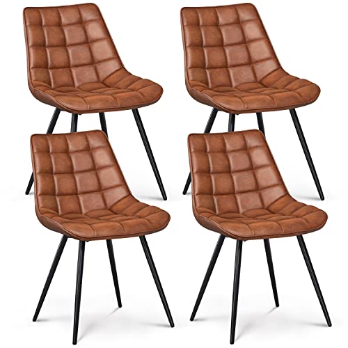 Yaheetech Set of 4 Dining Chairs Modern PU Leather Living Room Chairs with Cushioned Seat Backrest for Kitchen/Lounge Room, Brown