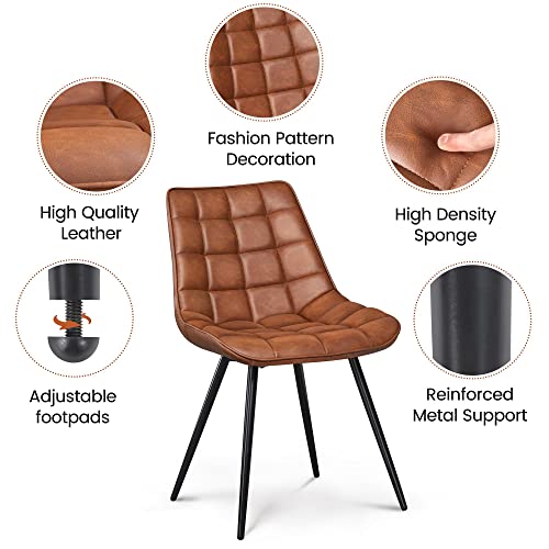 Yaheetech Set of 4 Dining Chairs Modern PU Leather Living Room Chairs with Cushioned Seat Backrest for Kitchen/Lounge Room, Brown