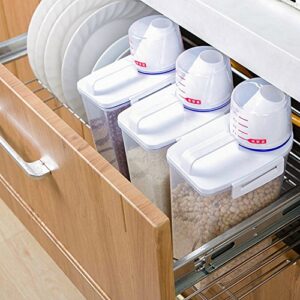 airtight food storage container with lids 2l, cereal dispenser rice bin, clear plastic storage box with airtight design measuring cup pour spout, for kitchen flour rice sugar, keeps food fresh dry