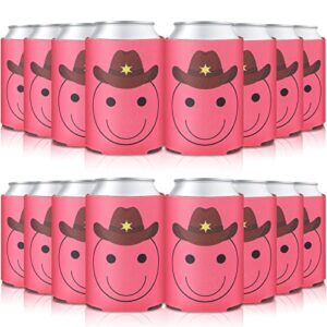 16 pieces cowgirl bachelorette party decorations disco cowboy bachelorette can sleeves can coolers pink can covers insulated neoprene drink holder for bridal shower wedding, fit 12-16 oz