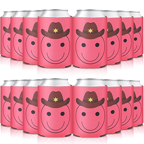 16 Pieces Cowgirl Bachelorette Party Decorations Disco Cowboy Bachelorette Can Sleeves Can Coolers Pink Can Covers Insulated Neoprene Drink Holder for Bridal Shower Wedding, Fit 12-16 oz