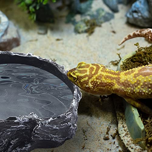 3 Pcs Large Reptile Water Dish Feeding Reptile Food Dish with Reptile Hides and Caves Tortoise Hideout Lizard Rock Hideout Tortoise Habitat Accessories for Geckos Spiders Snakes Hermits Turtles Crabs