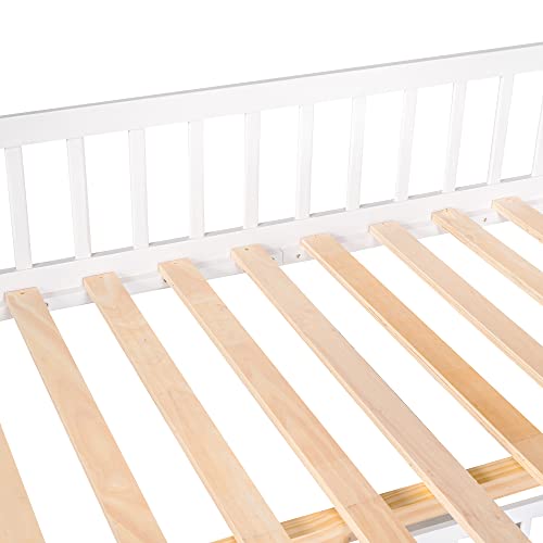 Polibi Full-Over-Full Bunk Bed with Storage Staircase and Changeable Table, Full Bunk Bed Turn into Upper Bed and Down Desk with 2 Drawers, Pink