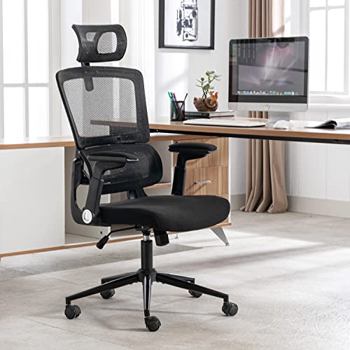 Height-Adjustable Office Chair Ergonomic Office Chair High Back Mesh Computer Chair with Lumbar Support Swivel Rolling Chair with Adjustable Headrest for Home and Office