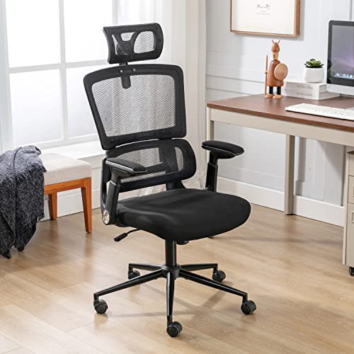 Height-Adjustable Office Chair Ergonomic Office Chair High Back Mesh Computer Chair with Lumbar Support Swivel Rolling Chair with Adjustable Headrest for Home and Office