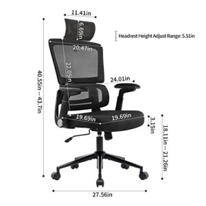 Height-Adjustable Office Chair Ergonomic Office Chair High Back Mesh Computer Chair with Lumbar Support Swivel Rolling Chair with Adjustable Headrest for Home and Office