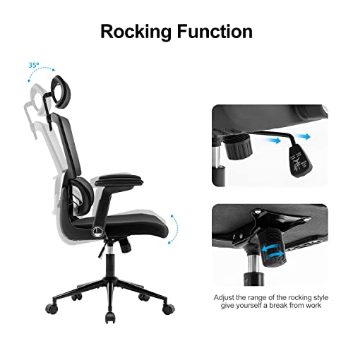 Height-Adjustable Office Chair Ergonomic Office Chair High Back Mesh Computer Chair with Lumbar Support Swivel Rolling Chair with Adjustable Headrest for Home and Office
