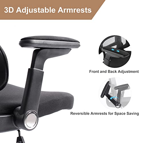 Height-Adjustable Office Chair Ergonomic Office Chair High Back Mesh Computer Chair with Lumbar Support Swivel Rolling Chair with Adjustable Headrest for Home and Office