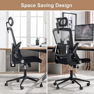 Height-Adjustable Office Chair Ergonomic Office Chair High Back Mesh Computer Chair with Lumbar Support Swivel Rolling Chair with Adjustable Headrest for Home and Office