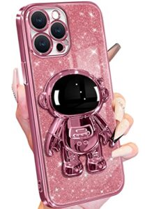 buleens for iphone 12 pro max case astronaut, clear cases for iphone 12 pro max with glitter paper & spaceman stand, women girls cute electroplated sparkly space phone cover for 12 promax